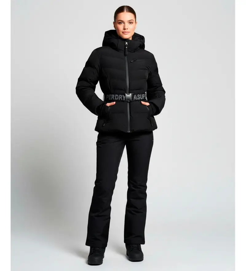 per donna. WS110178A Giacca da sci imbottita Luxe con cintura in nero (S), Casual, Poliamide