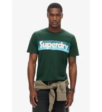per uomo M1012011A T-shirt verde con logo a righe retrò (XXL), Casual, Cotone, Manica corta