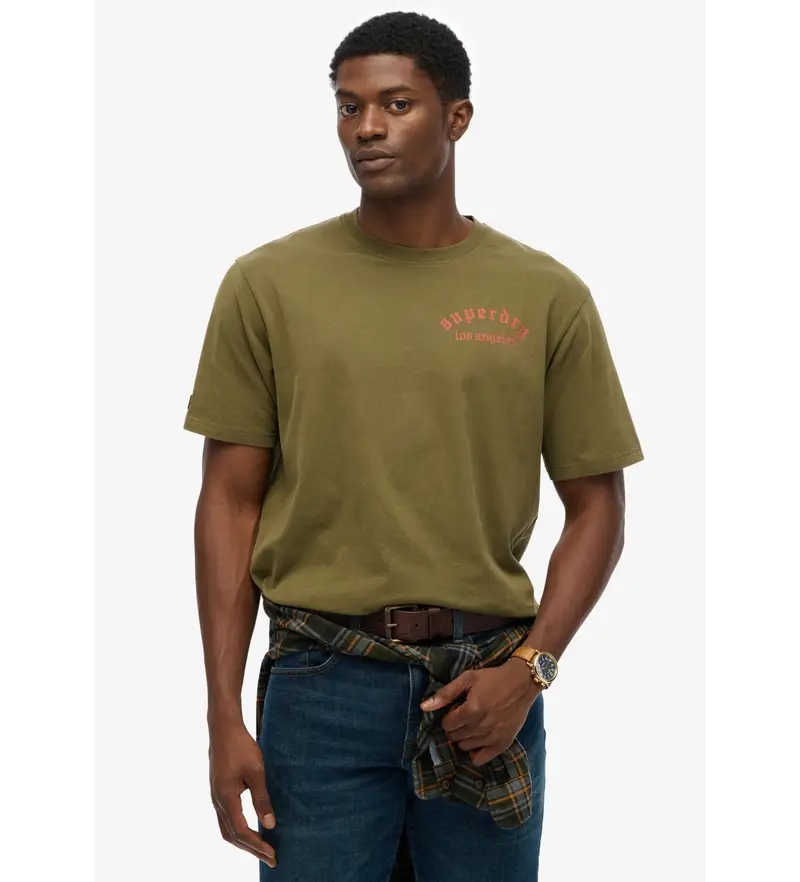 per uomo. M1012251A Maglietta verde larga Neo Trad Tattoo (S), Casual, Cotone, Manica corta