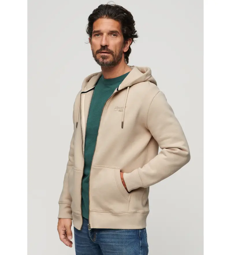per uomo M2013116B Felpa con cappuccio essenziale con cerniera beige con logo (XXL), Casual, Cotone, Manica lunga