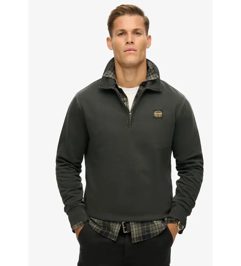 per uomo M2013776A Felpa con mezza zip e cuciture a contrasto nere (S), Nero, Casual, Cotone