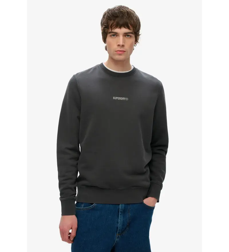 per uomo M2014007A Felpa girocollo con micro logo nero (S), Casual, Cotone