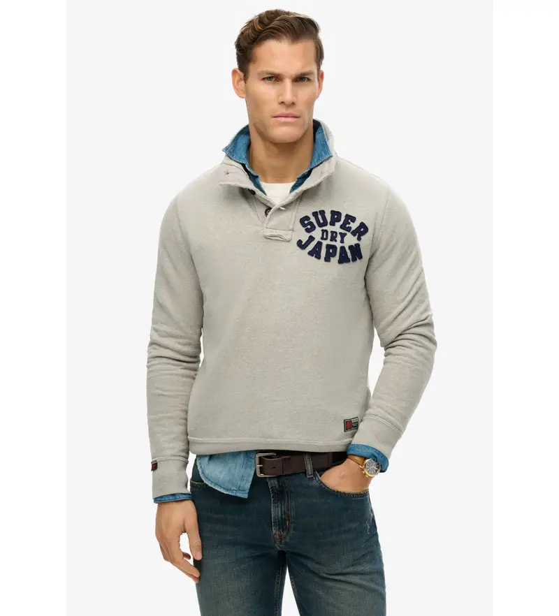 per uomo M2014013A Felpa girocollo vintage atletica grigia (S), Casual, Grigio, Cotone