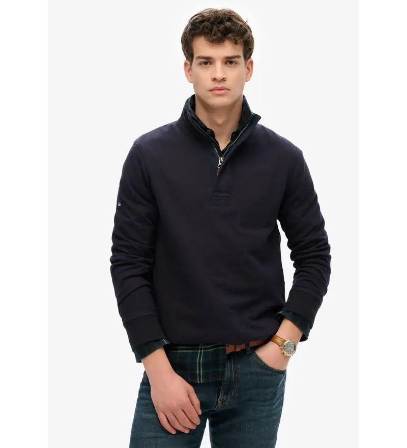 per uomo M2014057A Maglia classica mezza blu navy (M), Casual, Cotone