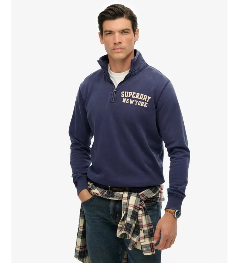 per uomo M2014088A Felpa blu navy con mezza cerniera Vintage Athletic (L), Casual, Cotone