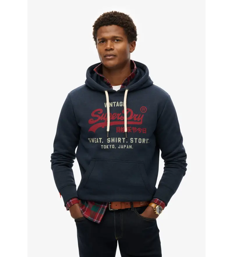 per uomo M2014122A Felpa blu navy vintage Heritage dalla vestibilità rilassata (S), Casual, Cotone