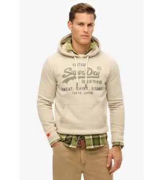 per uomo M2014122A Felpa con cappuccio beige con logo Vintage Heritage (S), Casual, Cotone