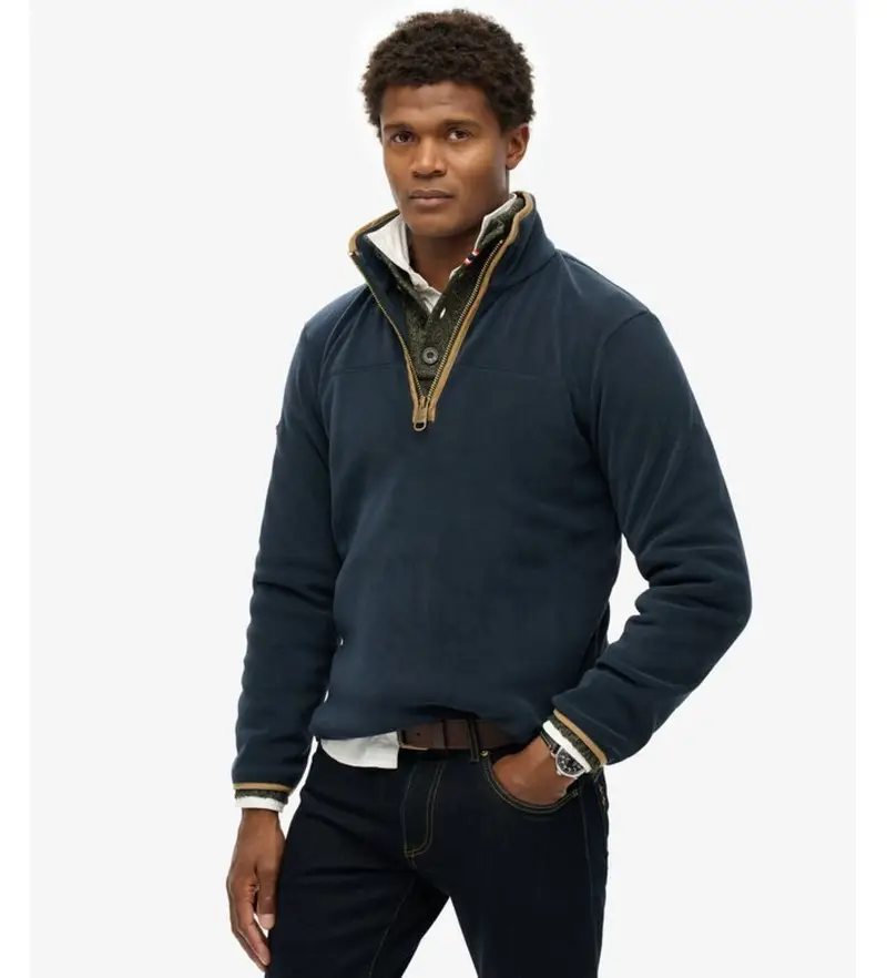 per uomo M2014151A Felpa con mezza zip blu navy Estate (L), Casual, Polister riciclato, Sostenibile