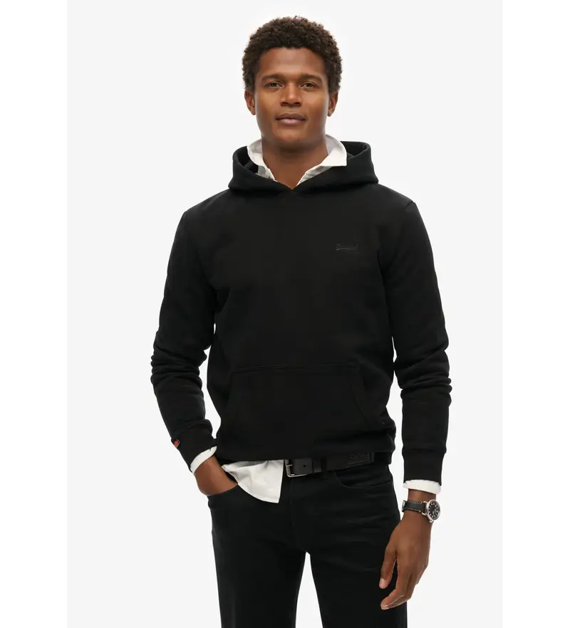 per uomo M2014168A Felpa con cappuccio Essential Logo nera (S), Nero, Casual, Cotone