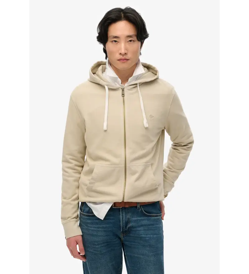 per uomo M2014170A Felpa con cappuccio beige essenziale con cerniera (S), Casual, Cotone