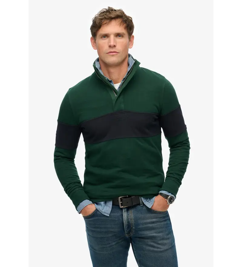 per uomo M2014171A Maglia da rugby classica verde con scollo rotondo (L), Casual, Cotone