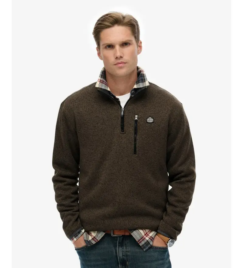 per uomo M2014257A Maglia mezza zip Storm Fleece Marrone (L), Casual, Poliestere, Manica lunga