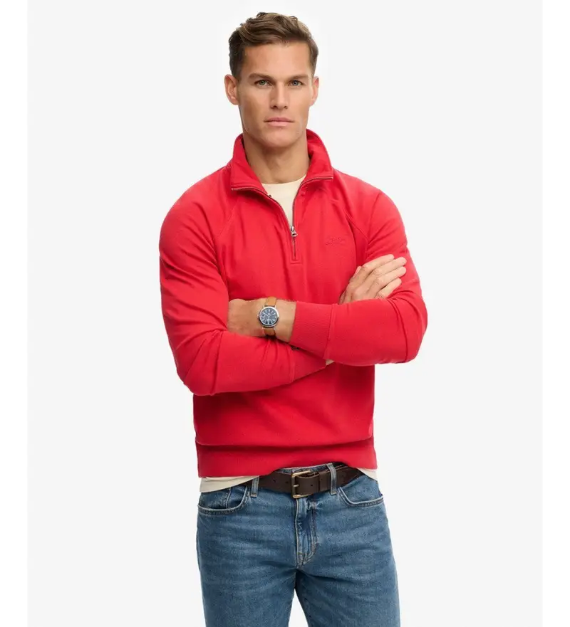 per uomo M2014309A Maglione Henley Raglan con logo Essential, rosso (XL), Casual, Cotone