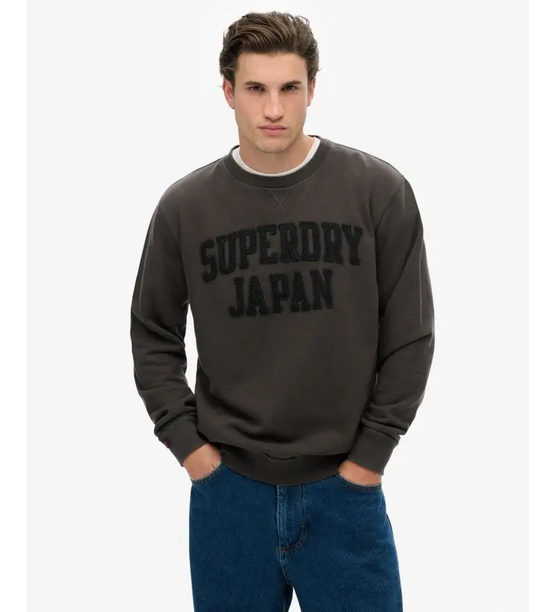 per uomo M2014382A Felpa nera vintage atletica tonale (L), Nero, Casual, Cotone, Manica lunga