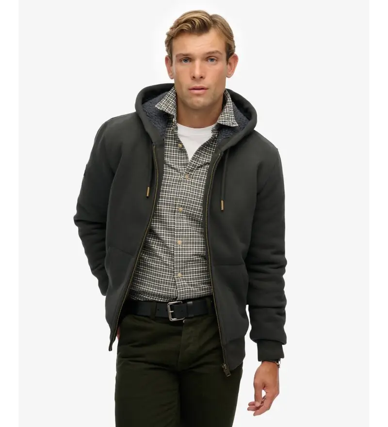 per uomo M2014502A Felpa grigio scuro con fodera in Borg (S), Casual, Cotone, Manica lunga