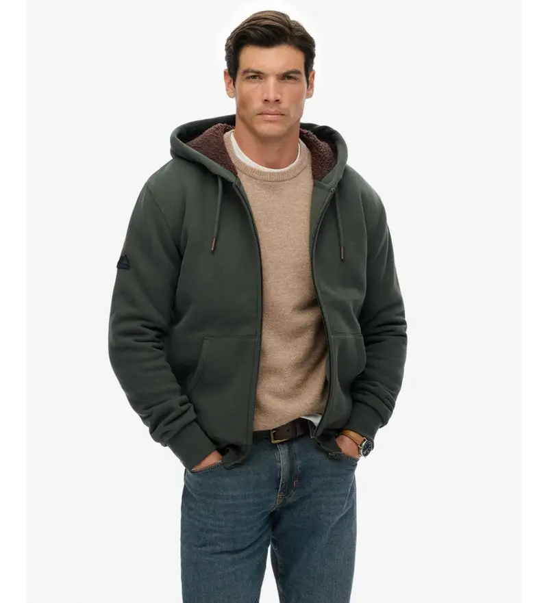per uomo. M2014502A Felpa verde foderata in Borg (XXL), Casual, Cotone