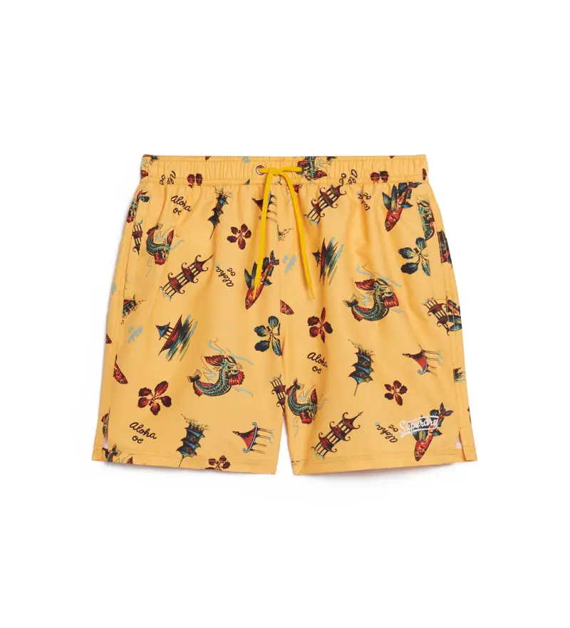 per uomo M3010232A Costume da bagno con stampa hawaiana riciclata gialla (XXL), Giallo, Beachwear, Polister riciclato, Sostenibile