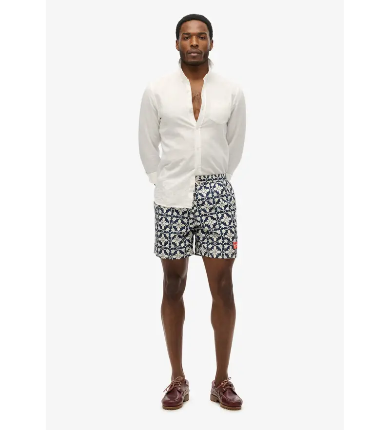 per uomo M3010250A Costume da bagno con stampa a mosaico blu da 17" (M), Beachwear, Polister riciclato, Sostenibile