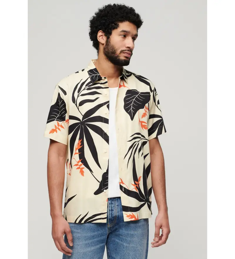per uomo M4010353A Camicia hawaiana beige (M), Casual, Cotone, Manica corta
