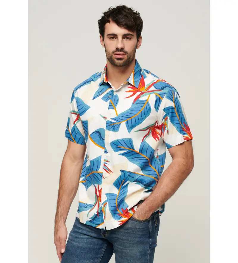 per uomo M4010353A Camicia hawaiana bianca (XXL), Bianco, Casual, Modal, Manica corta