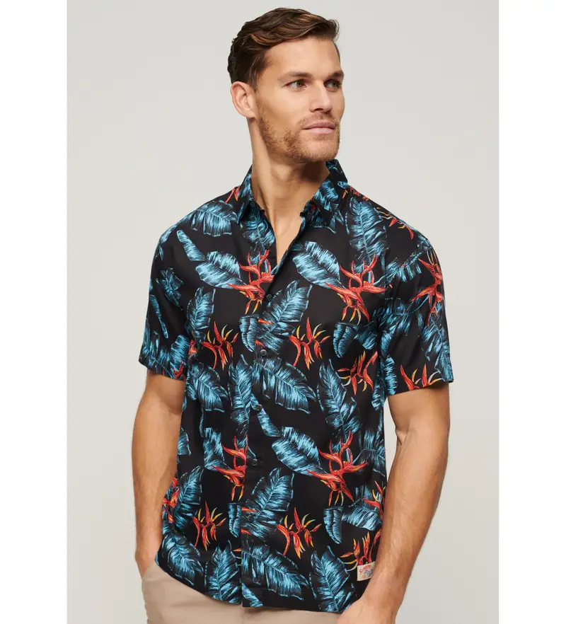 per uomo M4010353A Camicia hawaiana blu scuro (M), Casual, Modal, Manica corta, Navy