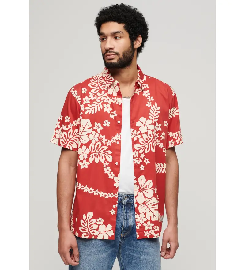 per uomo M4010353A Camicia hawaiana rossa (S), Casual, Cotone, Manica corta