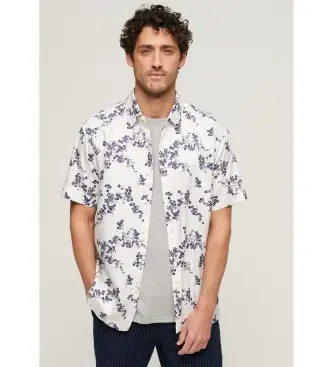 per uomo M4010514A Camicia Hawaiana con Logo Vintage Bianca (M), Bianco, Casual, Cotone, Manica corta