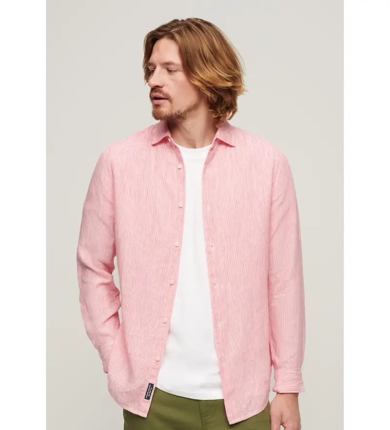 per uomo. M4010607A Camicia a maniche lunghe in lino casual rosa (XXL), Manica lunga