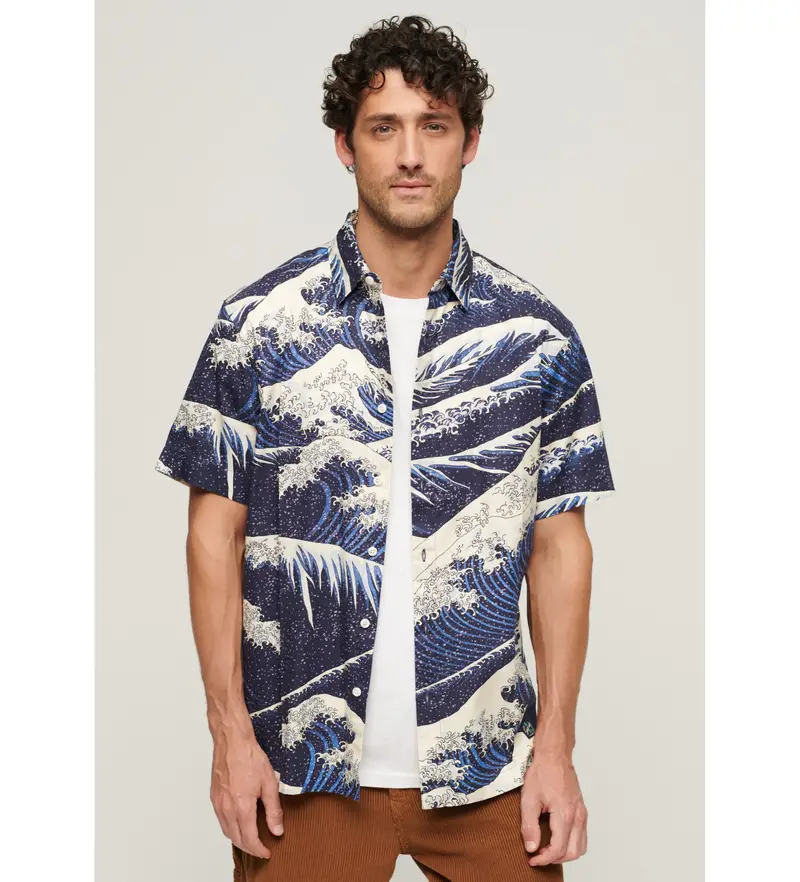 per uomo M4010620A Camicia hawaiana a maniche corte blu scuro (M), Casual, Modal, Manica corta, Navy