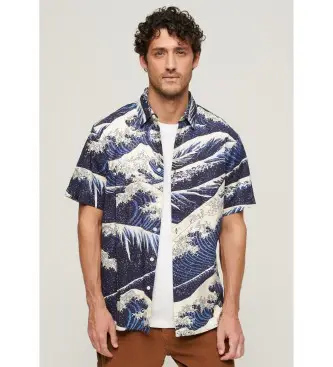 per uomo M4010620A Camicia hawaiana a maniche corte blu scuro (S), Casual, Modal, Manica corta, Navy