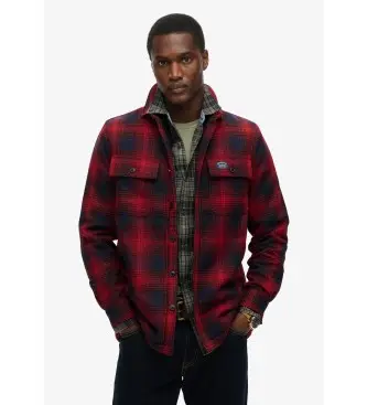 per uomo M4010720A Overshirt in lana a quadri foderata in tessuto felpato rosso (M), Casual, Poliestere, Manica lunga