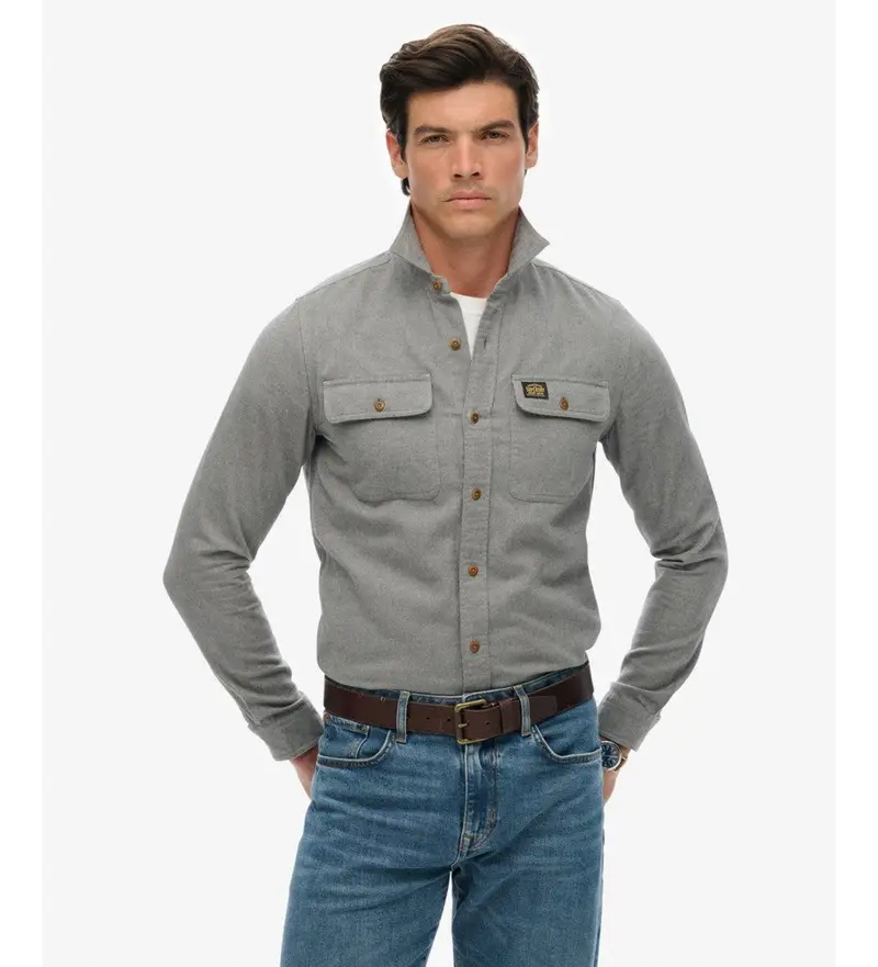 per uomo M4010723A Camicia da lavoro in flanella grigia (L), Casual, Grigio, Cotone, Manica lunga