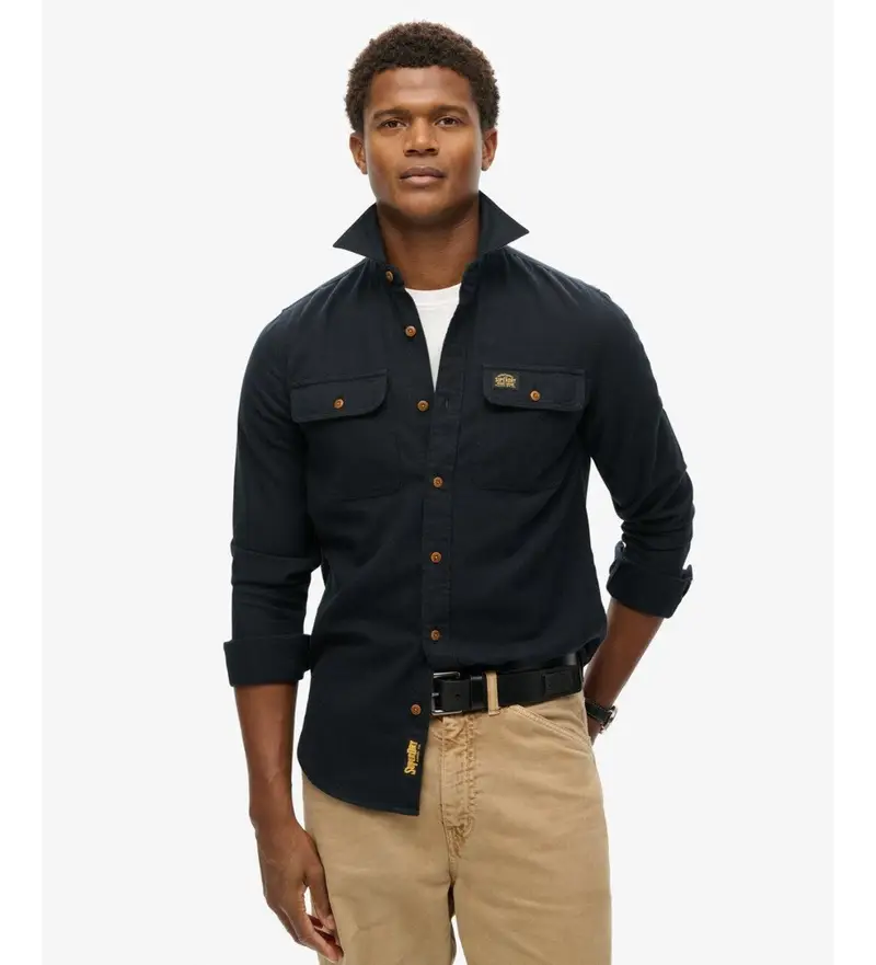 per uomo M4010723A Camicia da lavoro in flanella nera (S), Nero, Casual, Cotone, Manica lunga