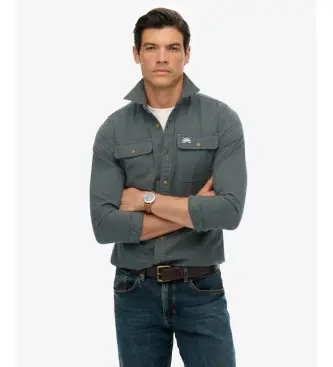 per uomo M4010723A Camicia da lavoro in flanella verde grigiastro (S), Casual, Cotone, Manica lunga