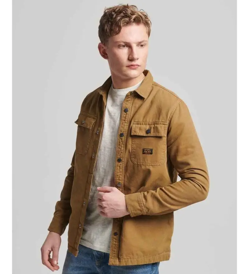 per uomo M4010730A Sovracamicia in tela da lavoro marrone (S), Casual, Cotone, Manica lunga, Cotone biologico, Sostenibile