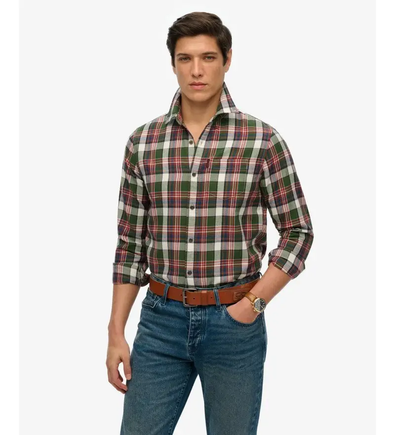 per uomo. M4010737A Camicia a quadri vintage verde (XXL), Casual, Cotone, Manica lunga