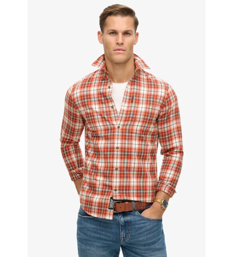 per uomo M4010737A Camicia in cotone organico scozzese vintage arancione (XXL), Casual, Manica lunga, Cotone biologico, Sostenibil