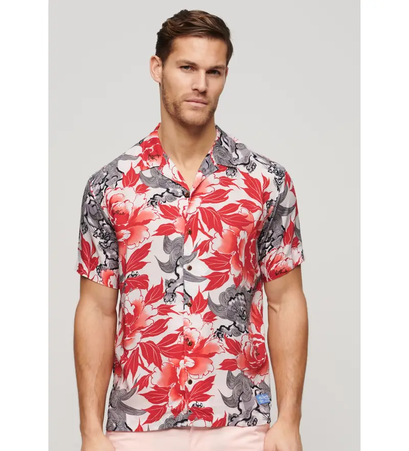 per uomo. M4010740A Camicia resort hawaiana rosa (M), Casual, Cotone, Manica corta