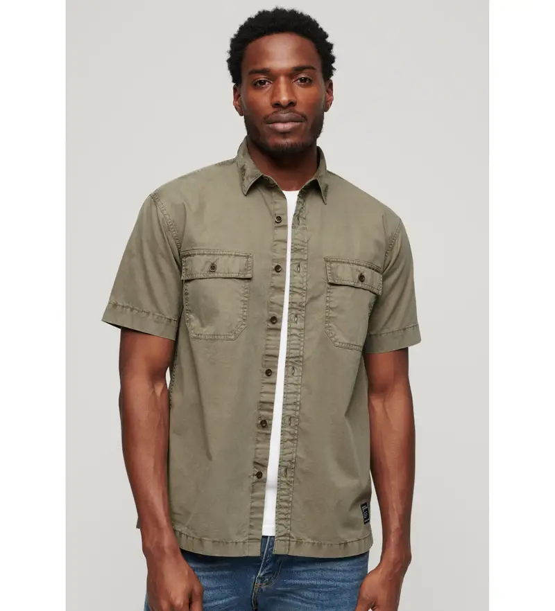 per uomo. M4010791A Camicia militare verde a maniche corte (M), Casual, Cotone, Manica corta