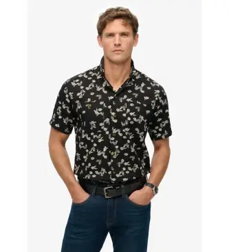 per uomo M4010793A Camicia da spiaggia nera a maniche corte (L), Nero, Casual, Cotone, Manica corta