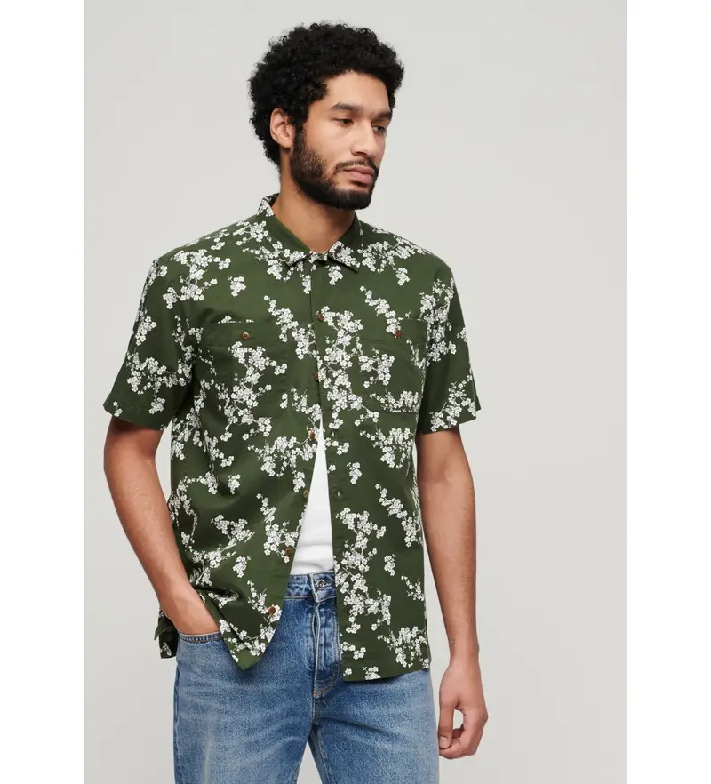 per uomo. M4010793A Camicia da spiaggia verde a maniche corte (XXL), Casual, Cotone, Manica corta