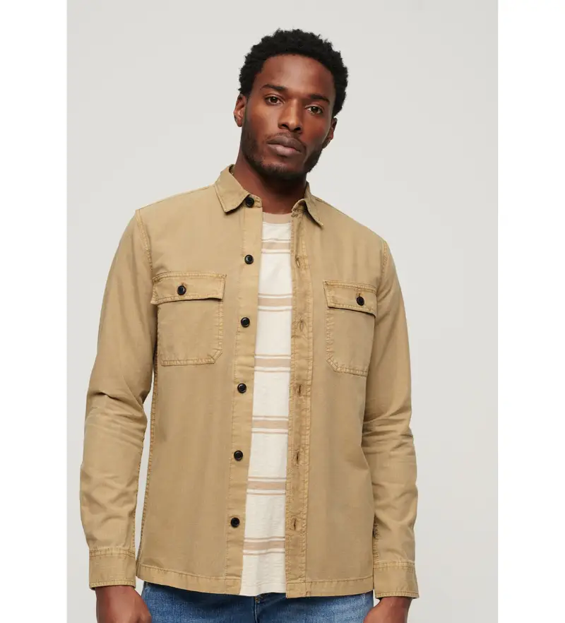 per uomo M4010799A Camicia militare a maniche lunghe marrone (XXL), Casual, Cotone, Manica lunga