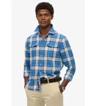 per uomo M4010916A Camicia a quadri in lino blu Merchant Store (XL), Casual, Manica lunga