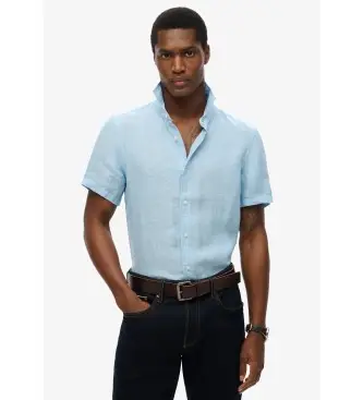 per uomo M4010937A Camicia a maniche corte in lino blu da vacanza (S), Casual, Manica corta