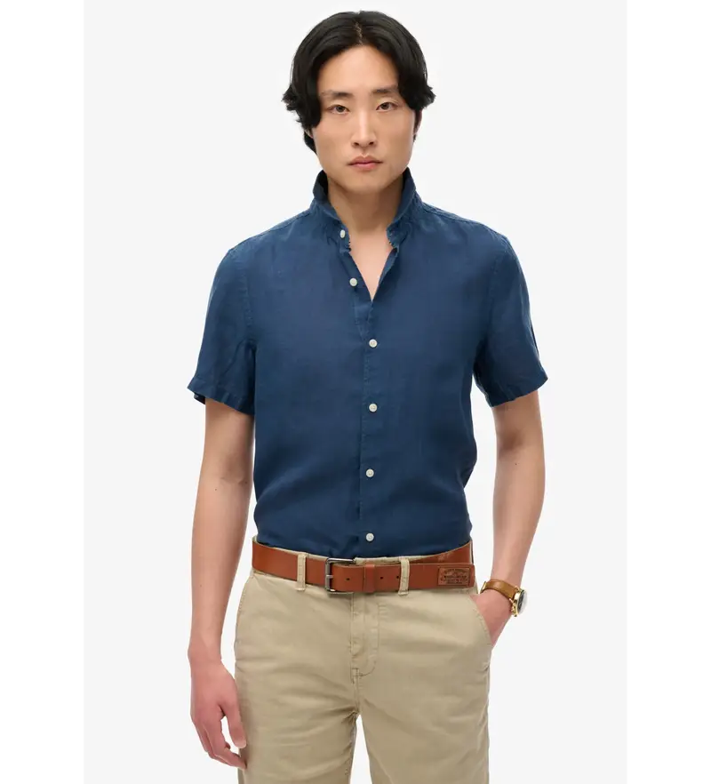 per uomo M4010937A Camicia a maniche corte in lino per le vacanze, blu navy (XXL), Casual, Manica corta