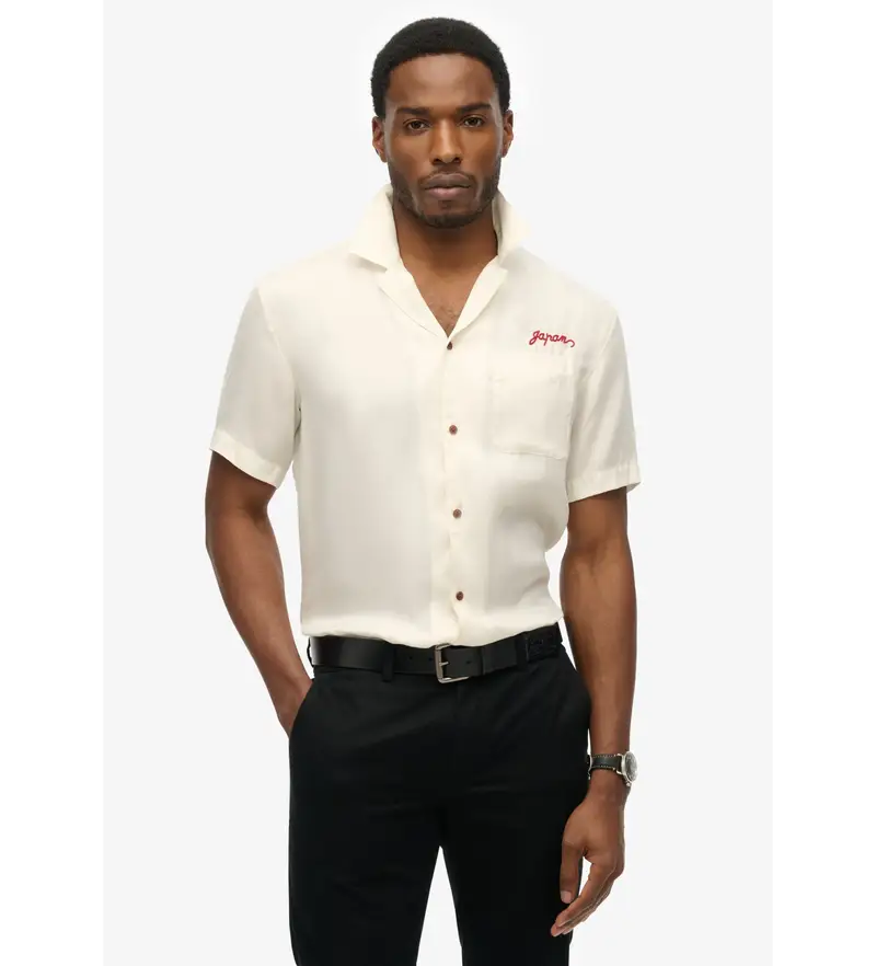 per uomo M4010938A Camicia Suika Merchant, bianco sporco (M), Casual, Cotone, Manica corta