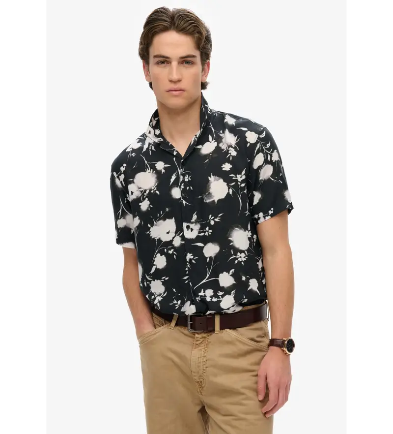 per uomo M4010941A Maglietta nera a maniche corte stampata (M), Nero, Casual, Modal, Manica corta Floreale