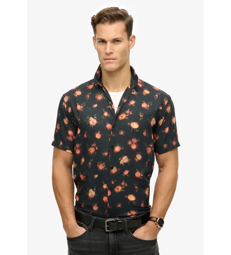 per uomo M4010941A Maglietta nera a maniche corte stampata (M), Nero, Casual, Modal, Manica corta Floreale