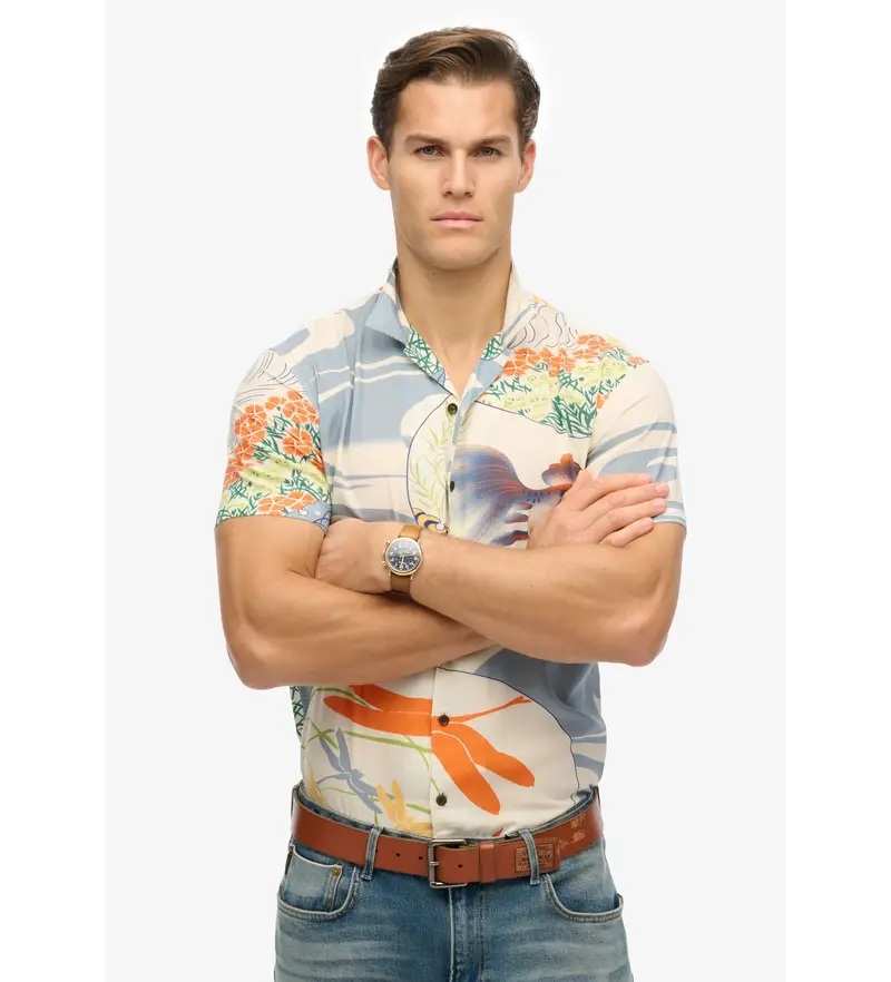 per uomo M4010945A Camicia hawaiana bianca del negozio Merchant (L), Bianco, Casual, Modal, Manica corta