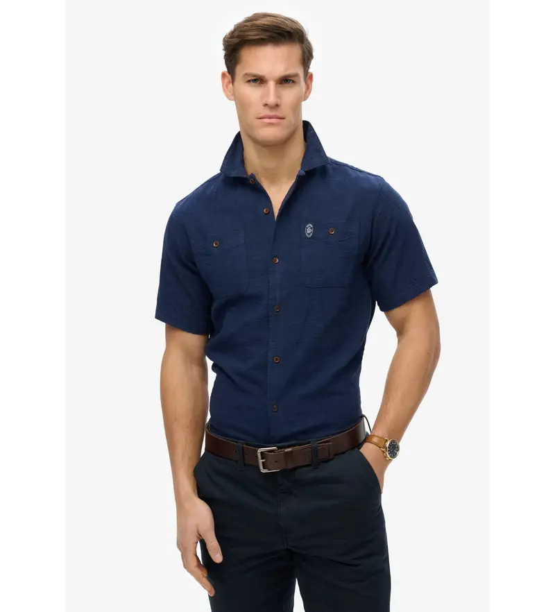 per uomo M4010986A Maglietta a maniche corte testurizzata Merchant Store (L), Casual, Cotone, Manica corta, Navy